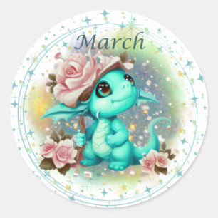 Adesivo Redondo Birthstone March Aquamarine Dragon Sticker