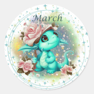 Adesivo Redondo Birthstone March Aquamarine Dragon Sticker