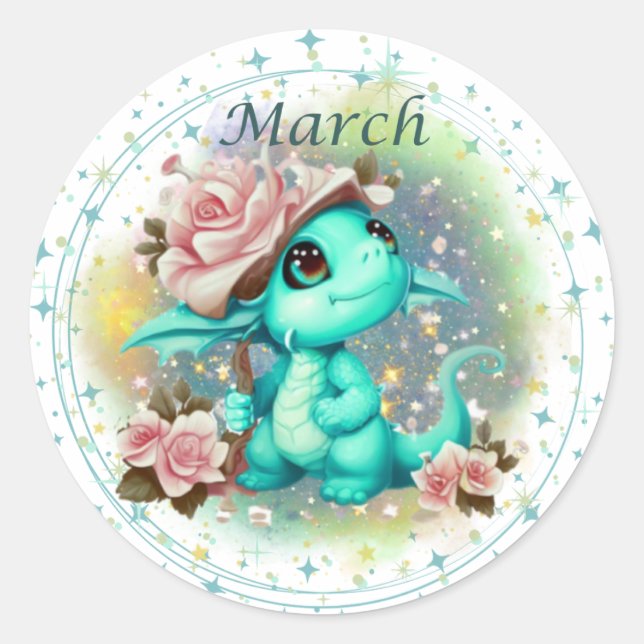 Adesivo Redondo Birthstone March Aquamarine Dragon Sticker (Frente)