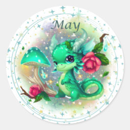 Adesivo Redondo Birthstone May Emerald Dragon Sticker