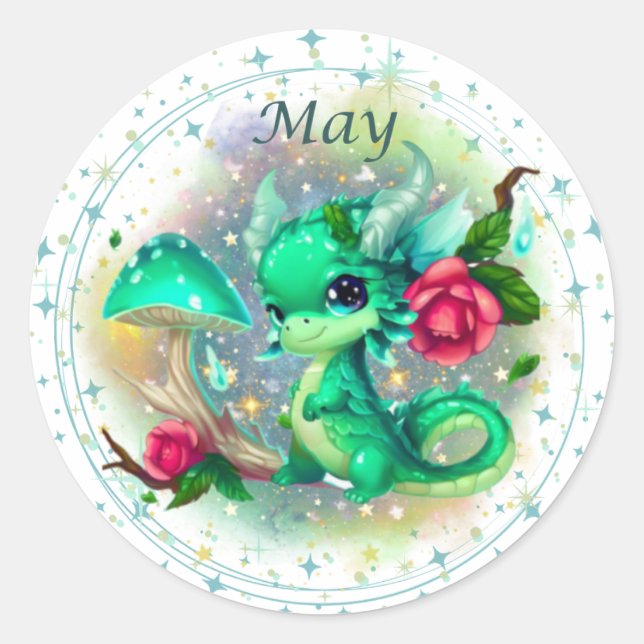 Adesivo Redondo Birthstone May Emerald Dragon Sticker (Frente)
