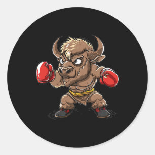 Adesivo Redondo Bisão de Kickboxing Fofo I Bisão Infantil