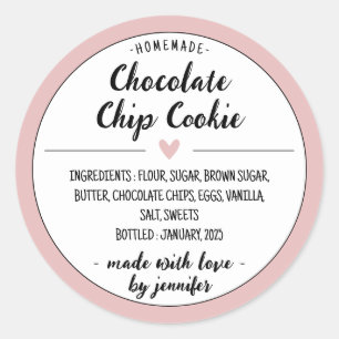 Adesivo Redondo Biscoito Caseiro Rosa com Pedacinhos de Chocolate