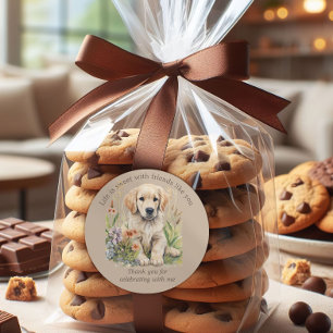 Adesivo Redondo Biscoito de Candy de cachorrinho Golden Retriever