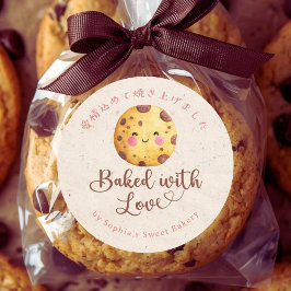 Adesivo Redondo Biscoito de Chocolate Kawaii Kraft Assado com Amor