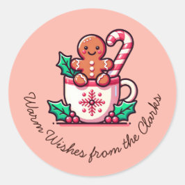 Adesivo Redondo Biscoito de gengibre de Natal com Desejos Quentes
