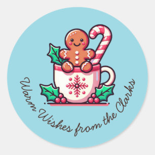 Adesivo Redondo Biscoito de Gengibre de Natal com Desejos Quentes