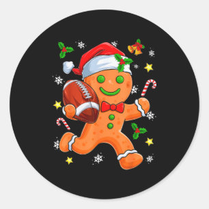 Adesivo Redondo Biscoito de Gengibre Jogando Futebol Feliz Natal
