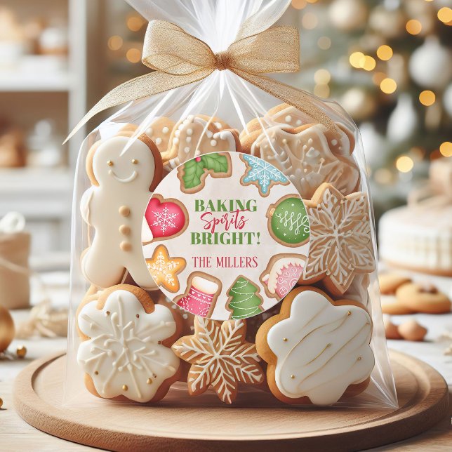Adesivo Redondo Biscoito de Natal Baking Spirits Bright (Baking Spirits Bright Christmas Cookie Classic Round Sticker)