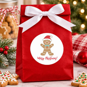 Adesivo Redondo Biscoito de Natal Bonito Homem de Pão de Mel
