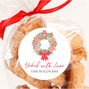 Adesivo Redondo Biscoito de Natal de Gengibre Assado Com Amor
