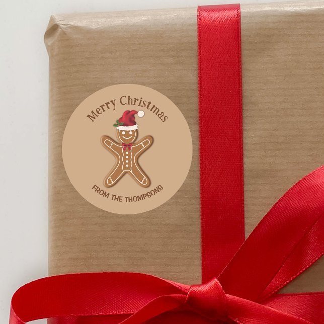 Adesivo Redondo Biscoito De Natal Festivo De Pão De Gengiva Com Te (Festive design ideal for decorating Christmas gifts, party favors, cards and other Holiday things.)