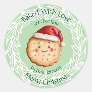 Adesivo Redondo Biscoito de Natal Fofo Assado Com Amor
