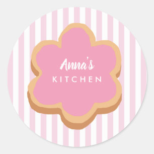 Adesivo Redondo Biscoito de Nome Personalizado Faixa Rosa Cozinha