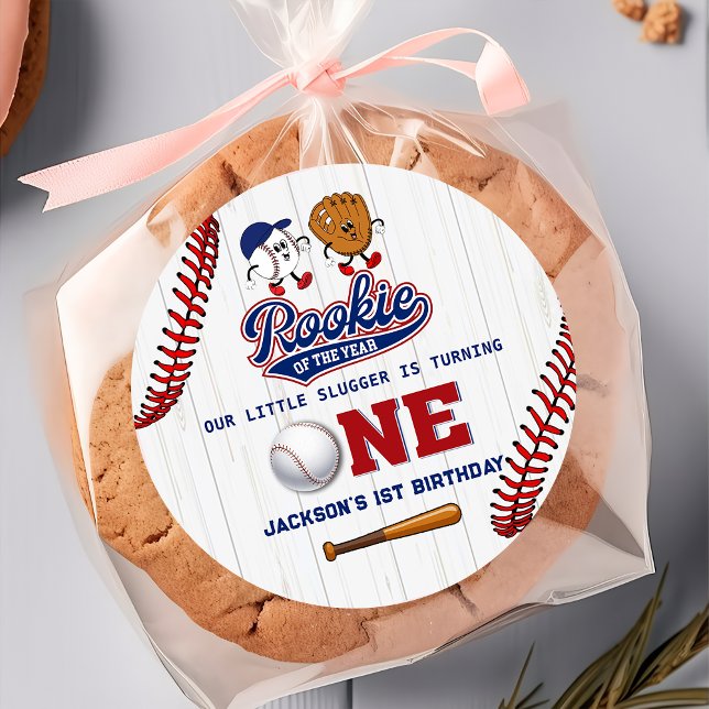 Adesivo Redondo Biscoito do Ano de primeiro aniversario Baseball S (Criador carregado)