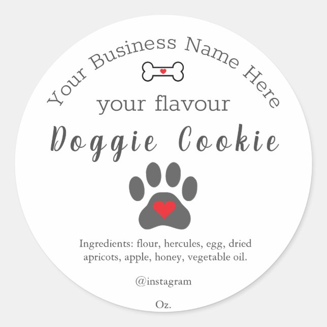 Adesivo Redondo Biscoito personalizado de cachorro Pata de cachorr (Frente)