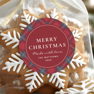 Adesivo Redondo Biscoito Vermelho Clássico de Natal Feito Com Amor