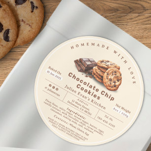Adesivo Redondo Biscoitos Caseiros com Gotinhas de Chocolate Lei d