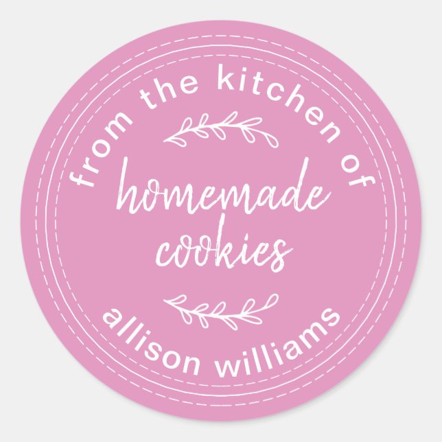 Adesivo Redondo Biscoitos Caseiros Rústicos Rosa Fúcsia (Frente)