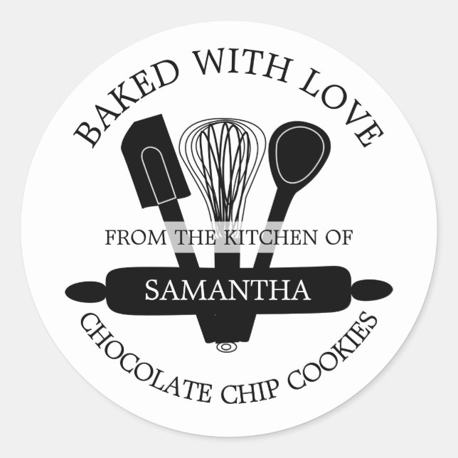Adesivo Redondo Biscoitos de chocolate caseiros cozidos com amor (Frente)
