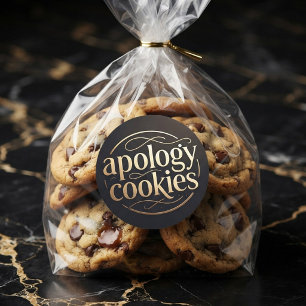 Adesivo Redondo Biscoitos de Desculpas Artísticos Alegres Dourados