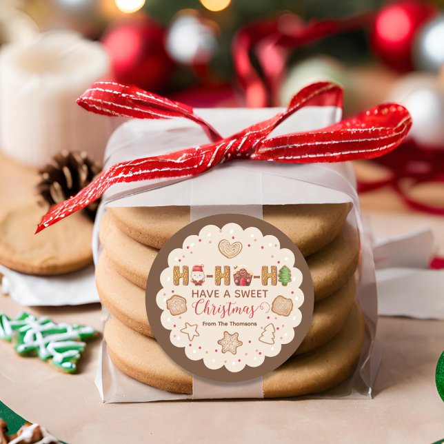 Adesivo Redondo Biscoitos de Gengibre Vermelho, Cute Beige, Natal (Criador carregado)