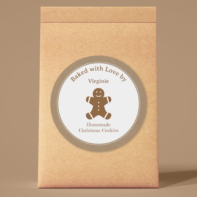 Adesivo Redondo Biscoitos de Natal caseiros Gingerbird (Homemade Christmas Cookies Gingerbread Man Sticker)