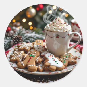 Adesivo Redondo Biscoitos de Natal doces e Cacau Quente
