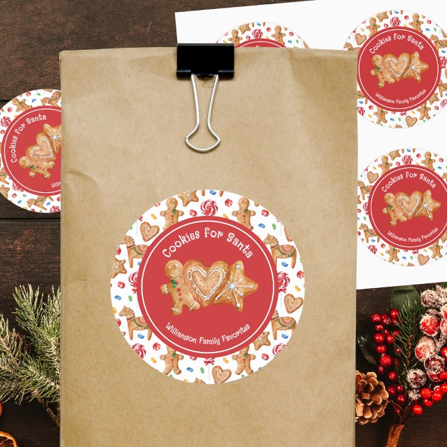 Adesivo Redondo Biscoitos de Natal para o Papai Noel Branco (Criador carregado)