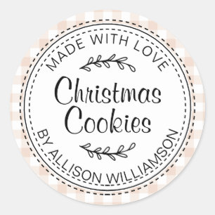 Adesivo Redondo Biscoitos de Natal Rustic Homemade - Rosa Check