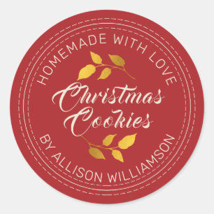 Adesivo Redondo Biscoitos de Natal Rustic Homemade Vermelho Festiv