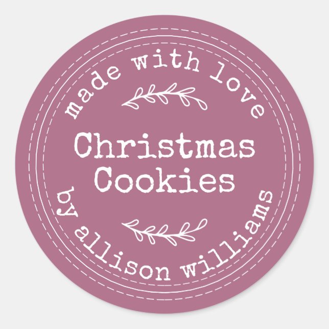 Adesivo Redondo Biscoitos de Natal Rústicos Caseiros Roxo (Frente)