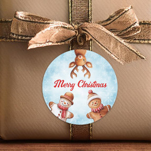 Adesivo Redondo Biscoitos de pão-de-gengibre Azul Natal