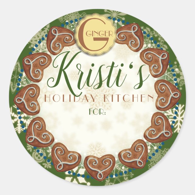 Adesivo Redondo Biscoitos de pão de gengibre de folga de férias pe (Frente)