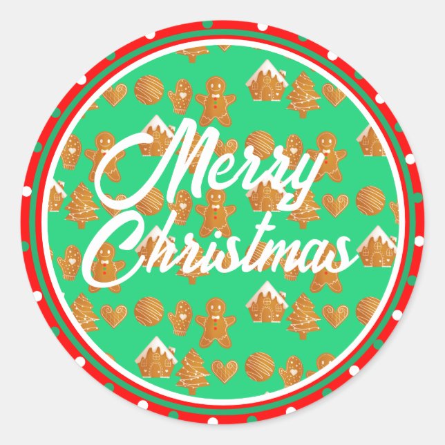 Adesivo Redondo Biscoitos de Pão-de-Pão de Natal (Frente)