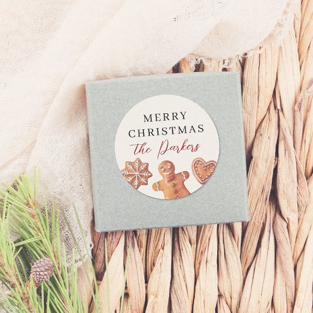 Adesivo Redondo Biscoitos de Pão-de-Pão Feliz de Natal (Criador carregado)