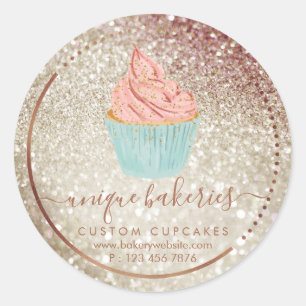 Adesivo Redondo Biscoitos Doces Padaria Tortas Azul Brilho Cupcake