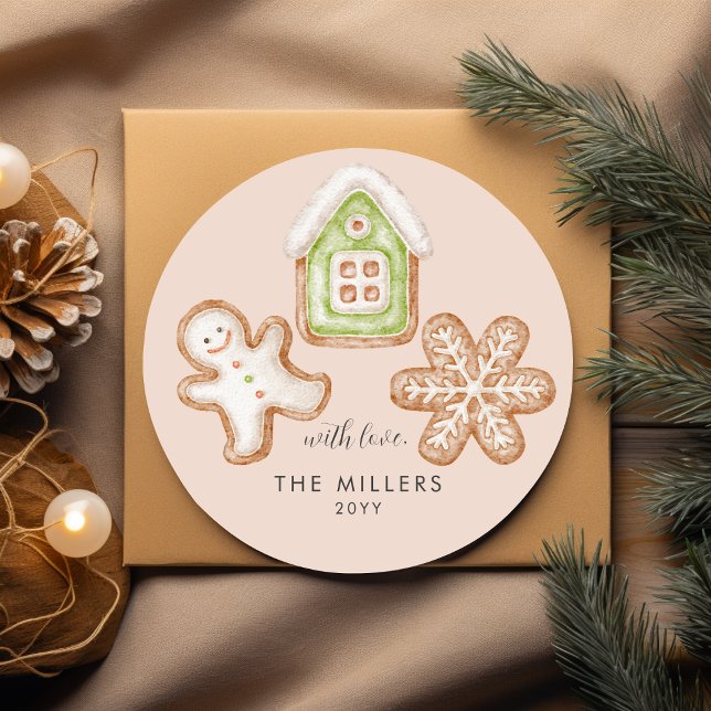 Adesivo Redondo Biscoitos Gengerpão cozidos Espíritos Brilhantes M (Gingerbread Cookies Baking Spirits Bright Modern Classic Round Sticker)