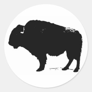 Adesivo Redondo Bison de Búfalo de Pop Preto e Branco