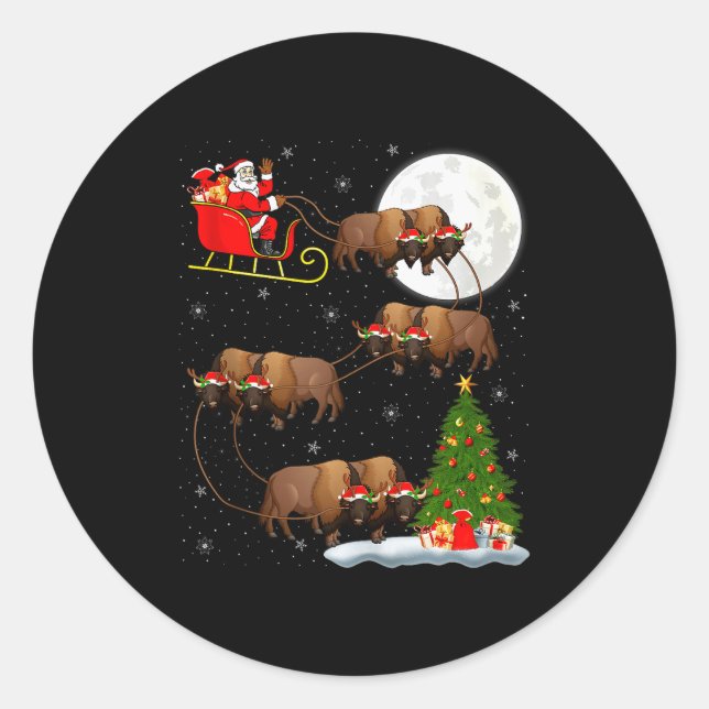 Adesivo Redondo Bison Santa Sleigh Flying Funny Magical Christmas  (Frente)