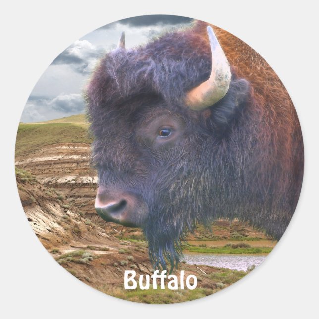 Adesivo Redondo Bisontes selvagens e Badlands Bison-Lover (Frente)