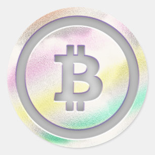 Adesivo Redondo Bitcoin Blocychain Logotipo Silver Money Trader Wa