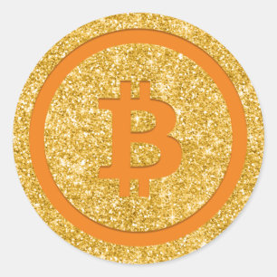Adesivo Redondo Bitcoin Bloqueio Logotipo Dourado Orange Money Tra