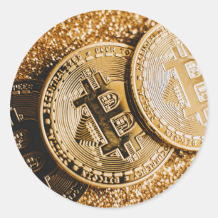 Adesivo Redondo Bitcoin Dourado  