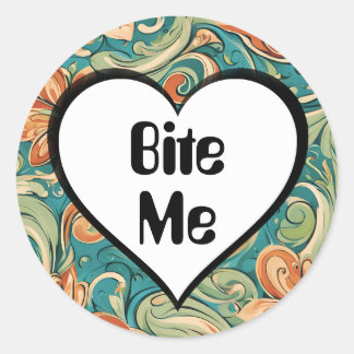 Adesivo Redondo Bite-me Engraçado Coração Retrorna Insuave Design