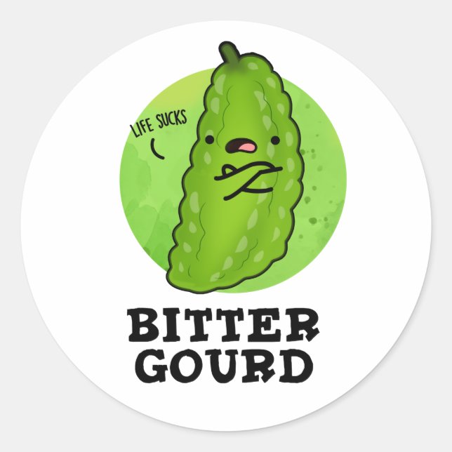 Adesivo Redondo Bitter Gourd Engraçado Veggie Pun (Frente)