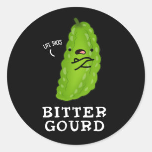 Adesivo Redondo Bitter Gourd Engraçado Veggie Pun Dark BG