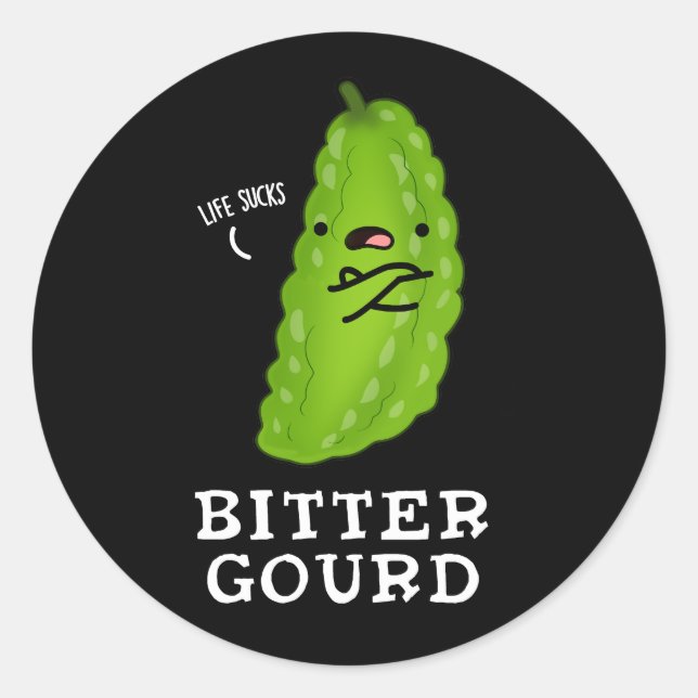 Adesivo Redondo Bitter Gourd Engraçado Veggie Pun Dark BG (Frente)