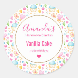 Adesivo Redondo Biz de Velas de Corações e Muffins de Aquarela