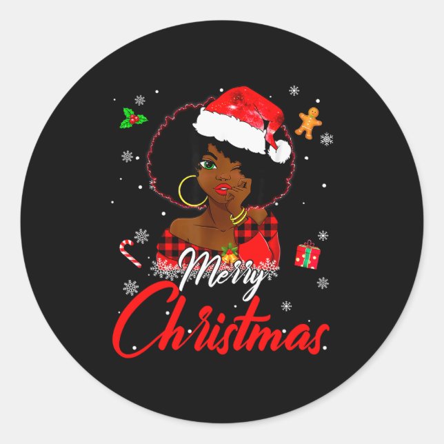 Adesivo Redondo Black African Girl American Melanin Christmas Sant (Frente)